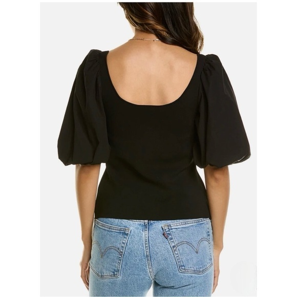 THEORY GLOSSE PUFF SHORT SLEEVE TOP RIBBED STRETCH KNIT SCOOP NECK Size Small - Picture 7 of 11